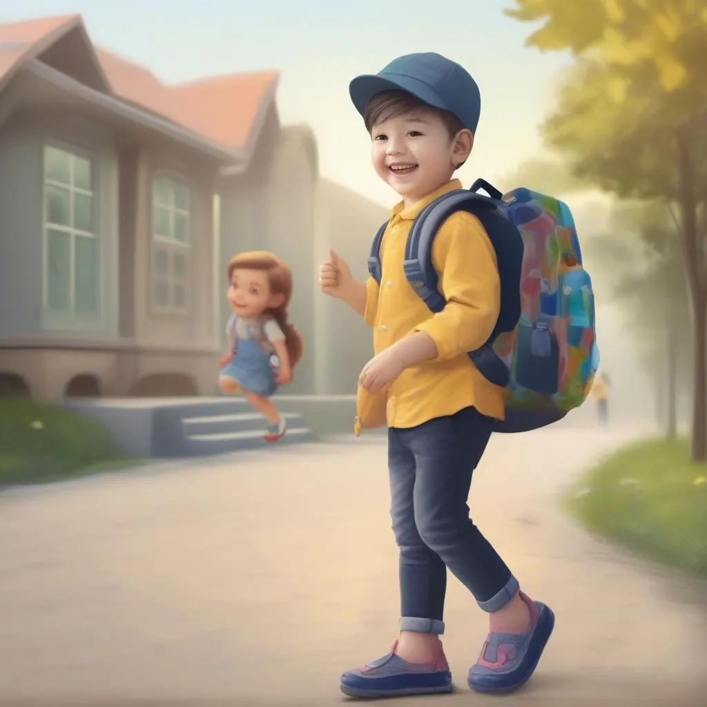 Bé vui vẻ đi học mầm non