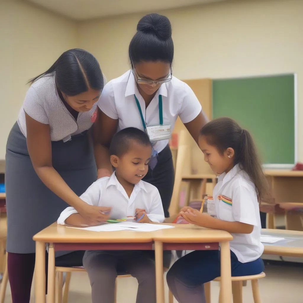 Dedicated teachers working with young children