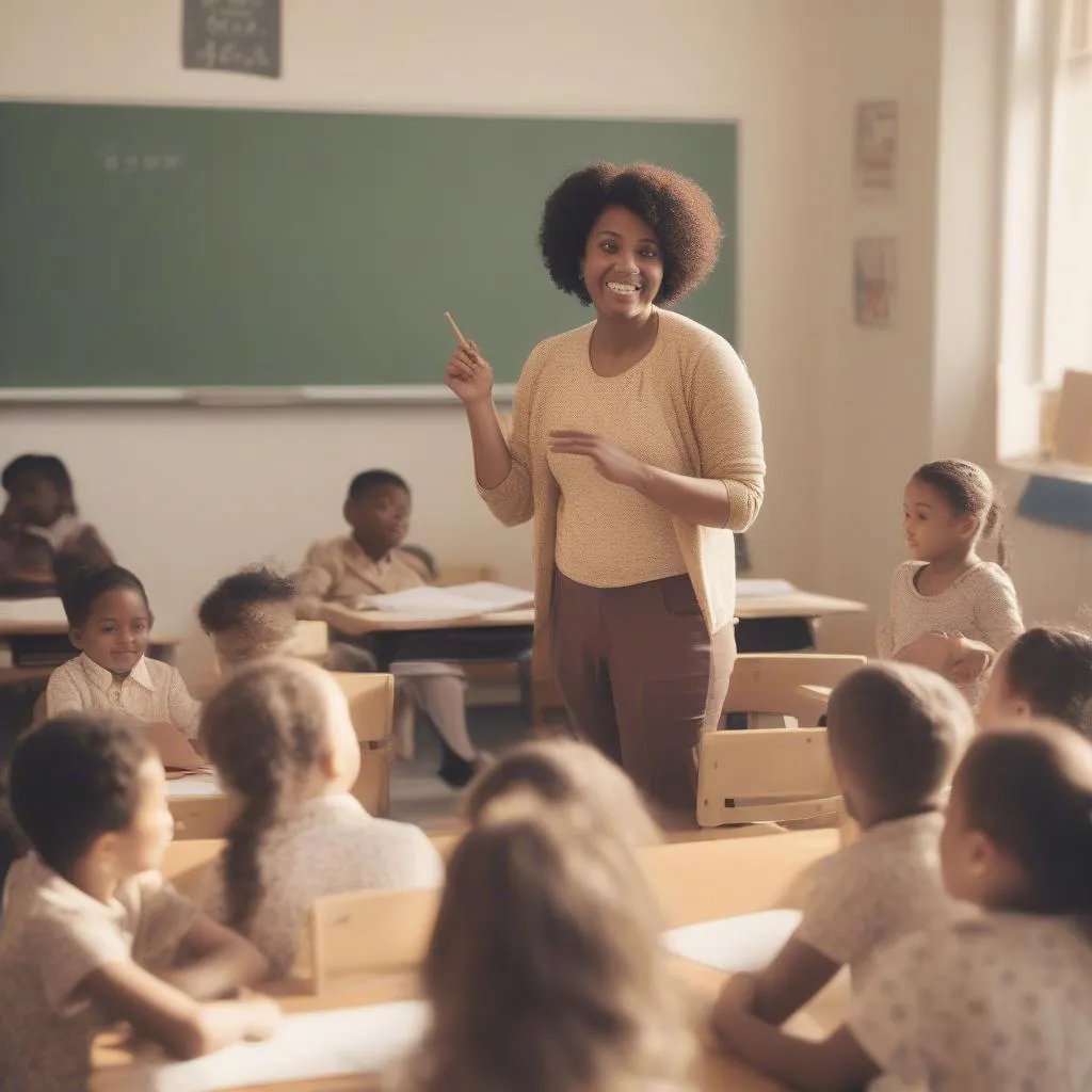 Professora ensinando crianças pequenas em sala de aula