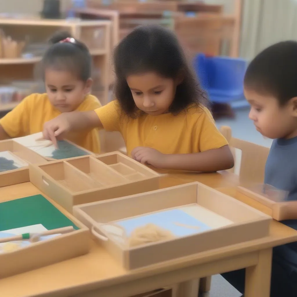 Trẻ em học tập theo phương pháp Montessori