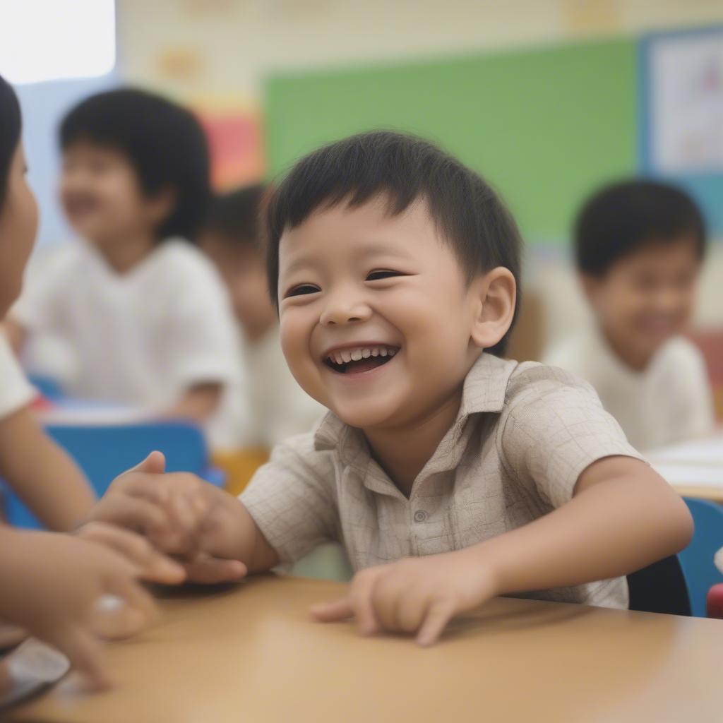 image-01|Mầm non miễn phí|A little boy with a big smile playing in a kindergarten classroom