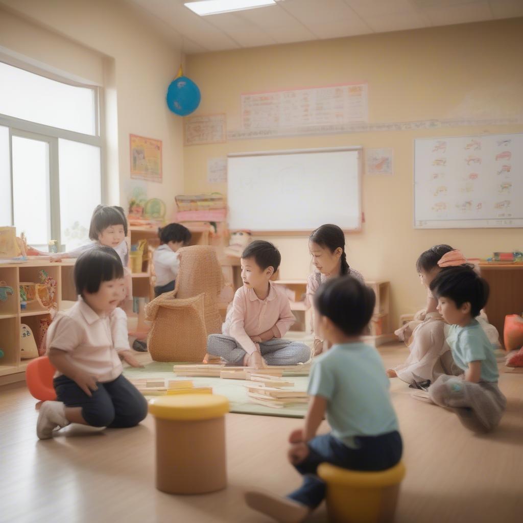 image-03|Trẻ em vui chơi tại trường mầm non|A group of children playing and learning together in a kindergarten classroom