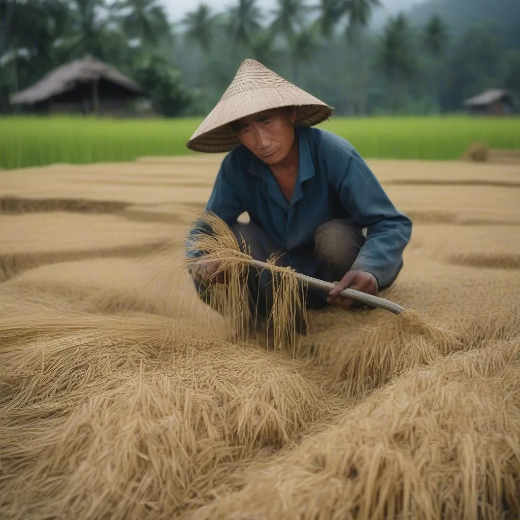 Người nông dân thu hoạch lúa