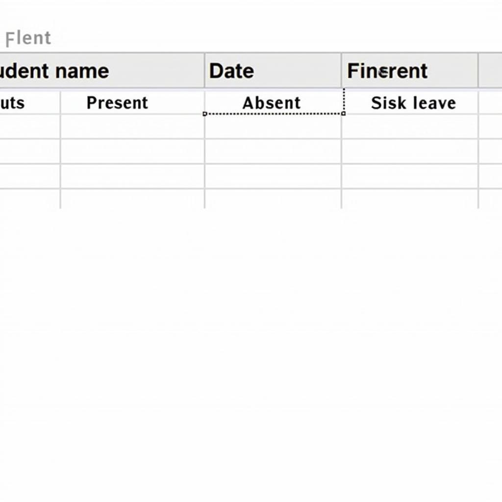 Mẫu bảng điểm danh trẻ mầm non excel