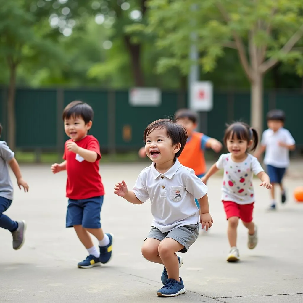 Các bé đang tham gia hoạt động ngoại khóa tại trường mầm non Hà An Kim Giang