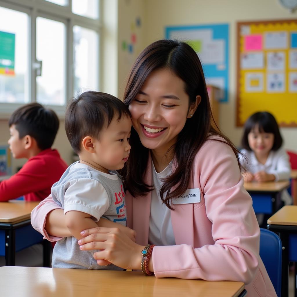 Cô giáo Hoàng Tú Nhi Đà Lạt chăm sóc bé