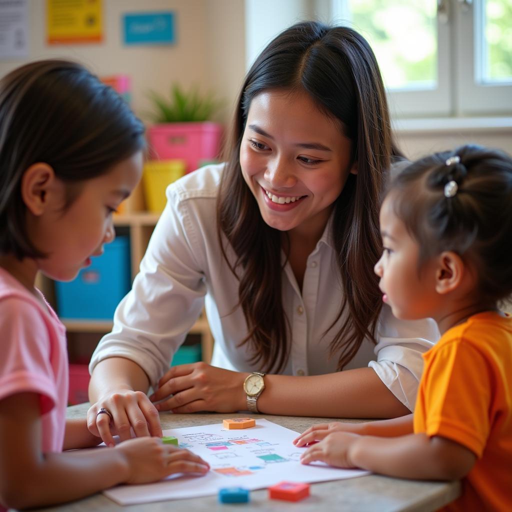 Giáo viên mầm non hướng dẫn trẻ em theo tiêu chuẩn UNICEF