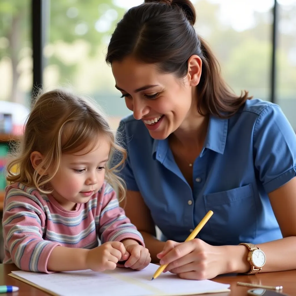 Hình ảnh giáo viên mầm non Queensland chăm sóc trẻ