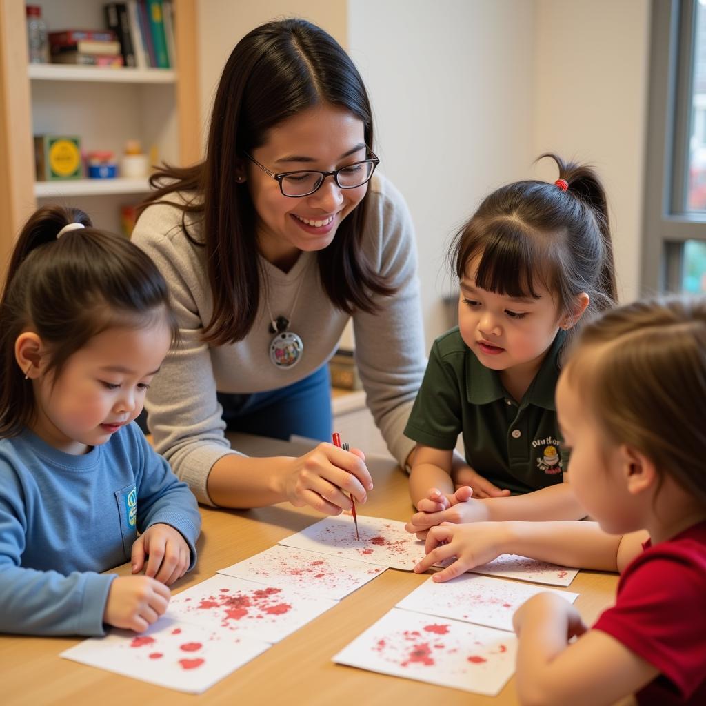 Hiệu trưởng mầm non Little Sol Montessori tham gia hoạt động cùng trẻ