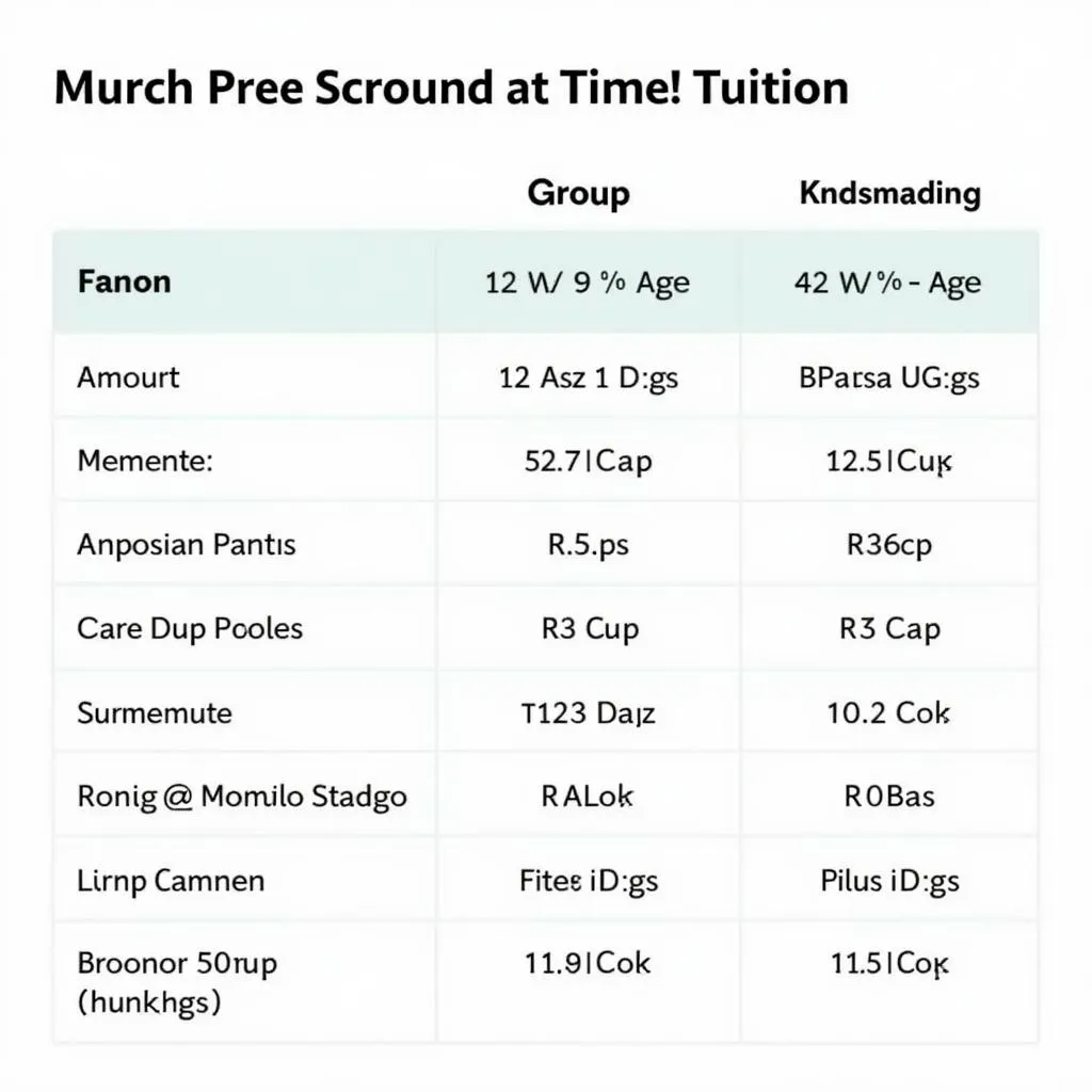 Bảng học phí trường mầm non Ánh Sao