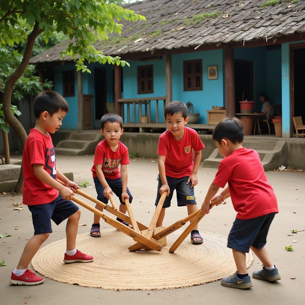 Trẻ em chơi kéo cưa lừa xẻ