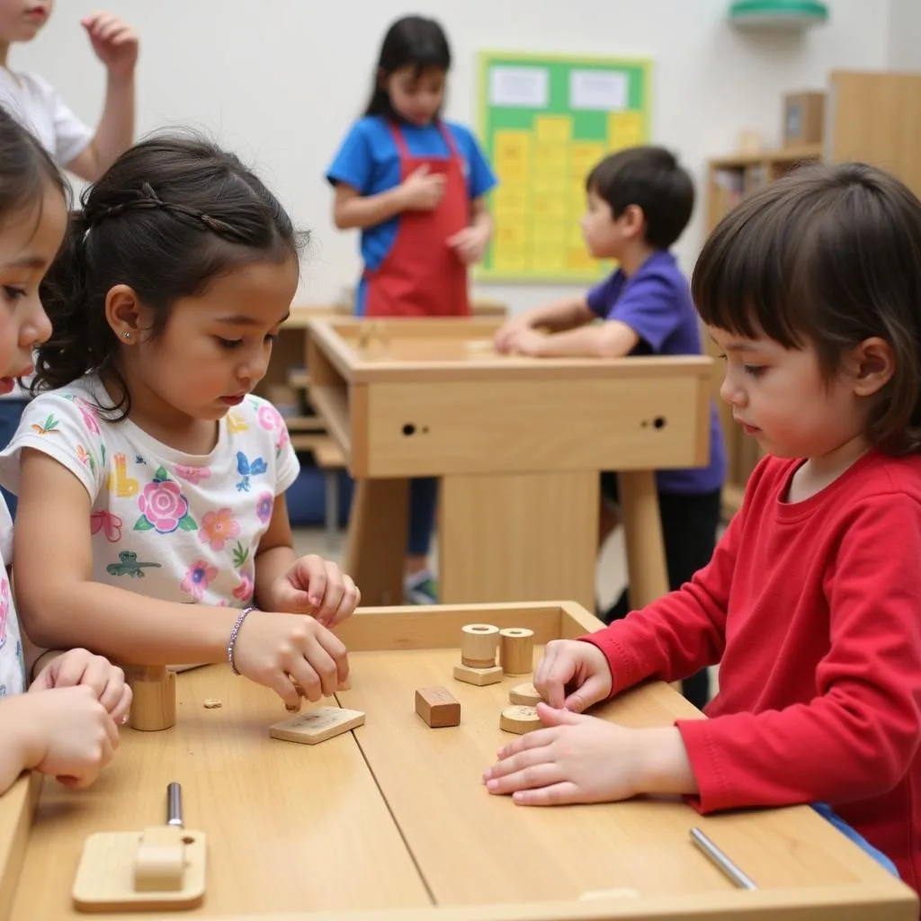 Hình ảnh các bé học tập tại Kindy Garden Montessori