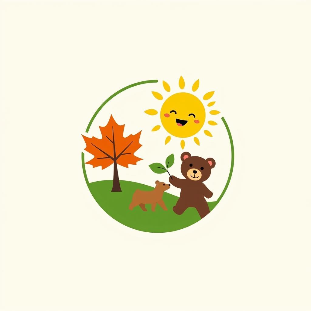 Logo trường mầm non Sunshine Maple Bear vector với hình ảnh mặt trời, lá phong và chú gấu con