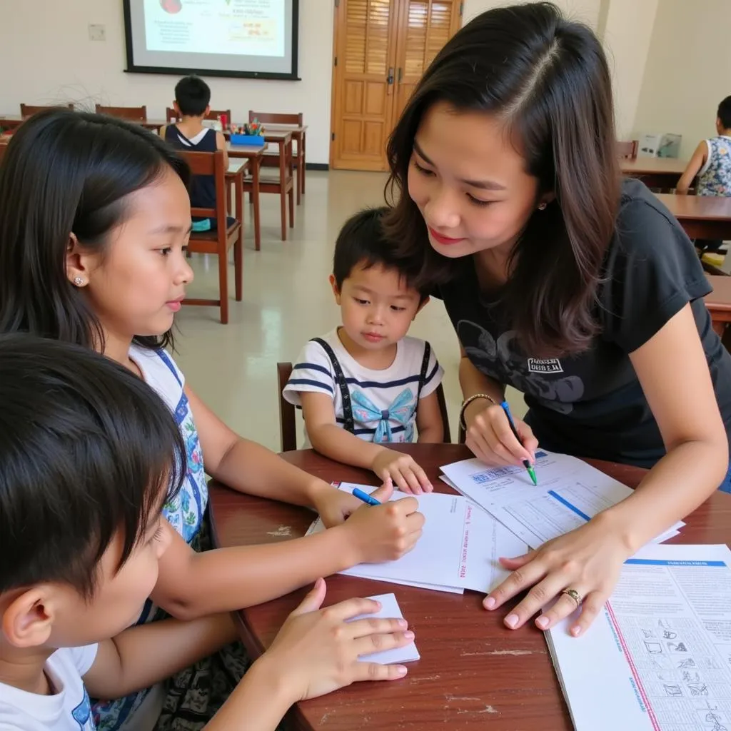 Giáo viên mầm non Phùng Khoang tận tâm chăm sóc trẻ