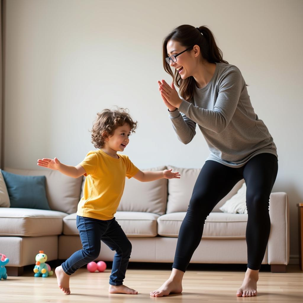 Mẹ và bé cùng tập aerobic tại nhà