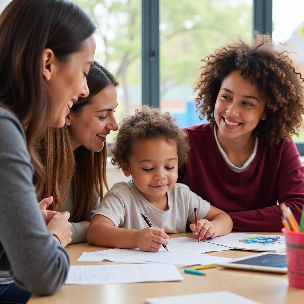 Parents and preschool teacher