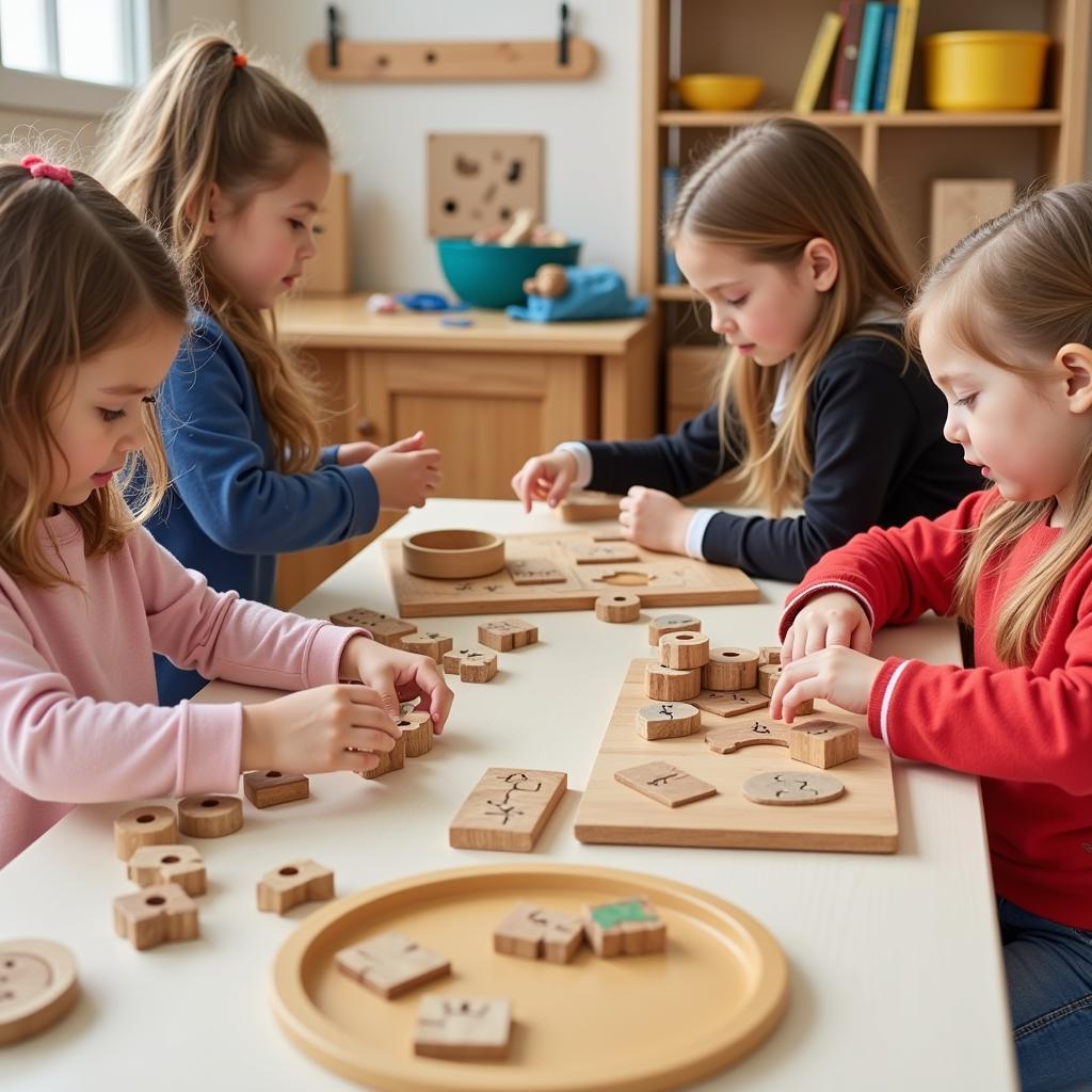 Trẻ em đang học tập theo phương pháp Montessori