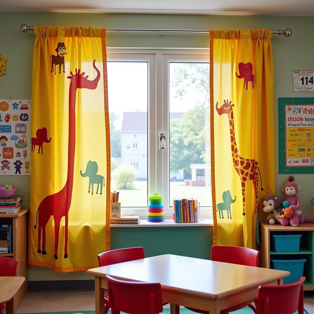 Decorating curtains for kindergarten classrooms with animal shapes