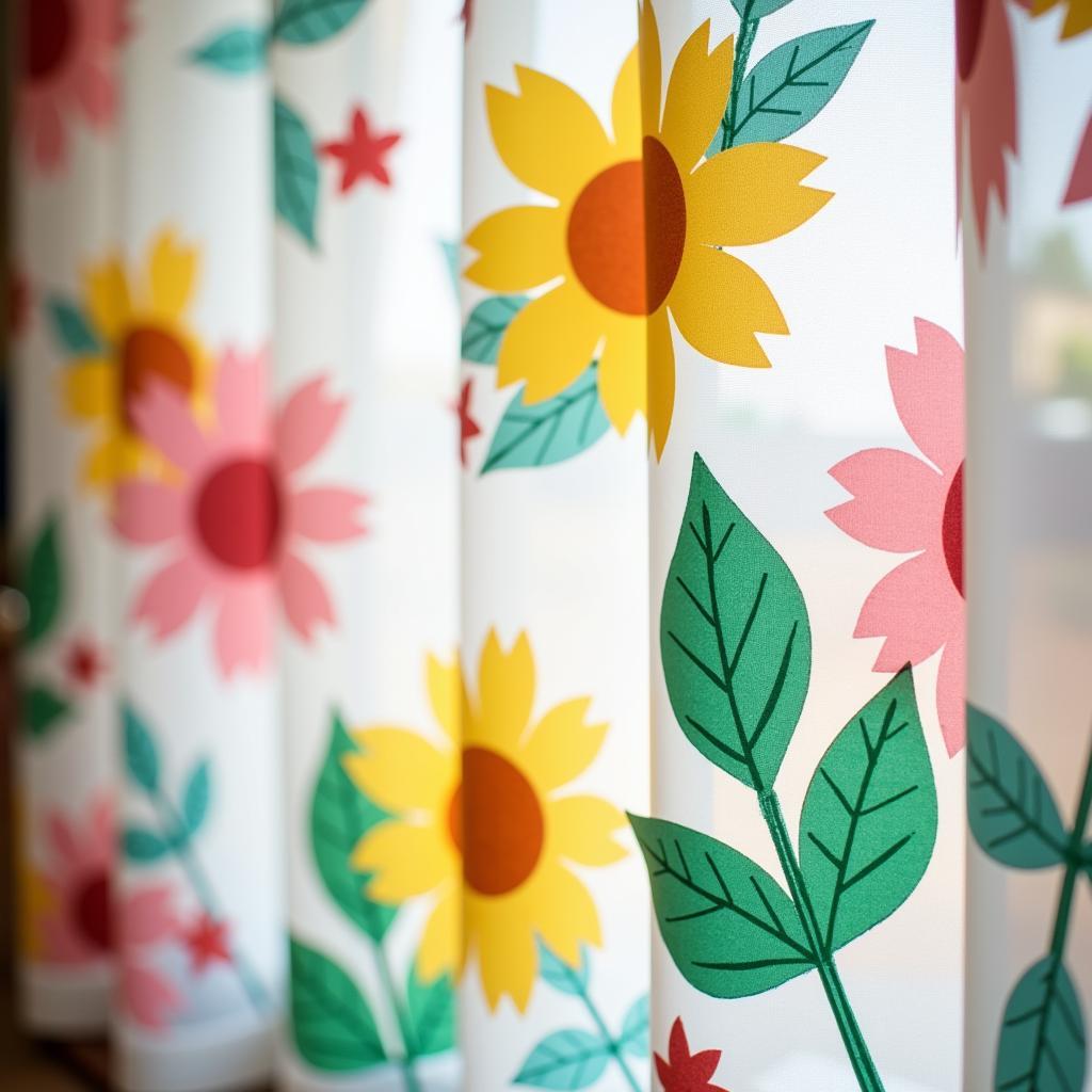 Decorating kindergarten curtains with flowers and leaves