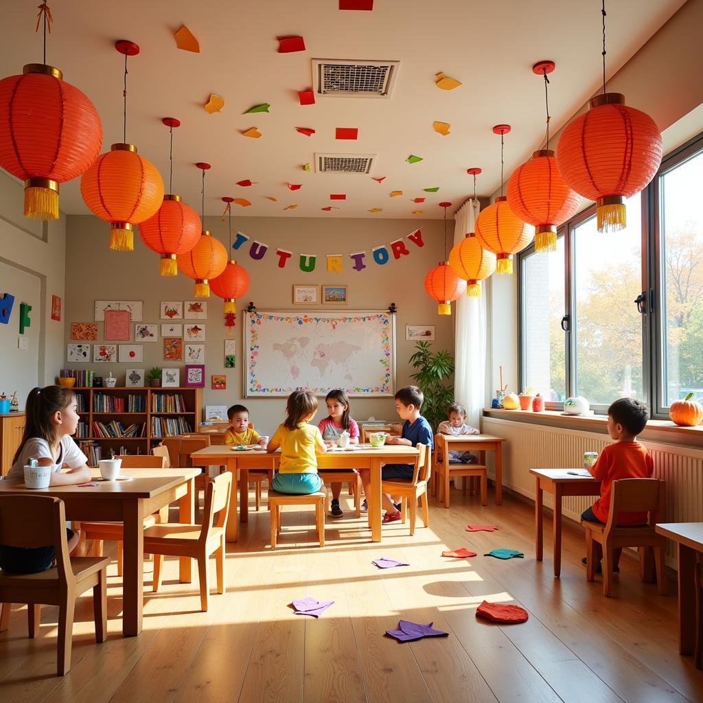 Decorating preschools for Mid-Autumn Festival safely