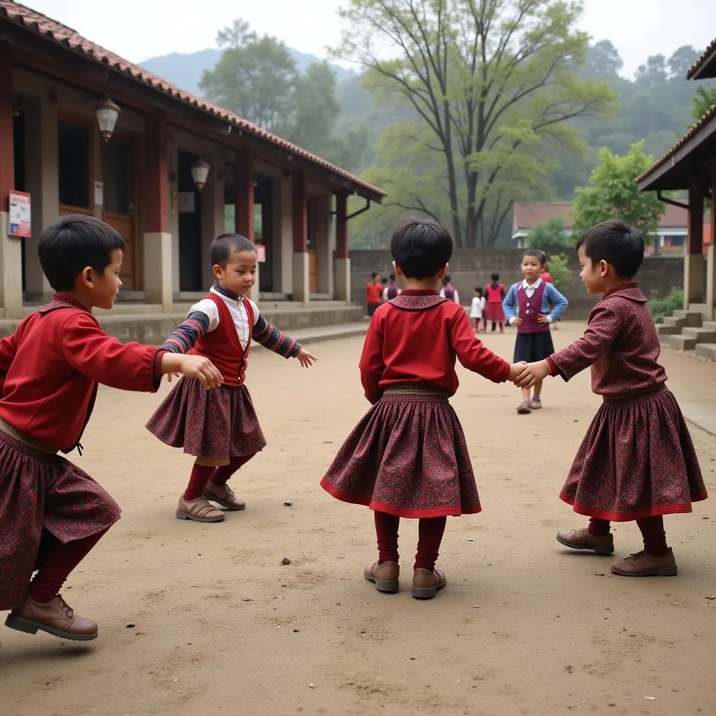 Trẻ mầm non vui chơi trong vườn trường với các trò chơi dân gian truyền thống