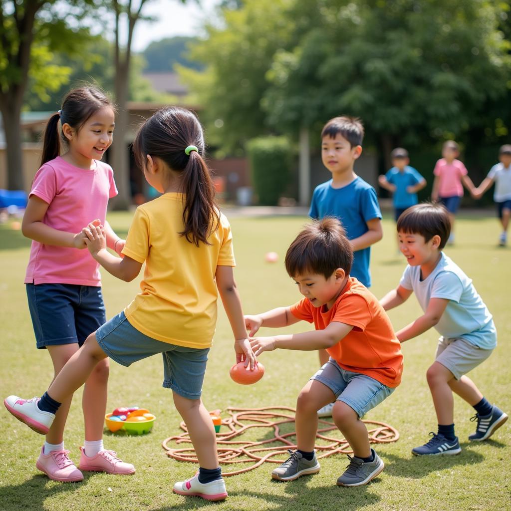 Trẻ em tham gia hoạt động ngoại khóa tại trường mầm non Anh Nhật Montessori