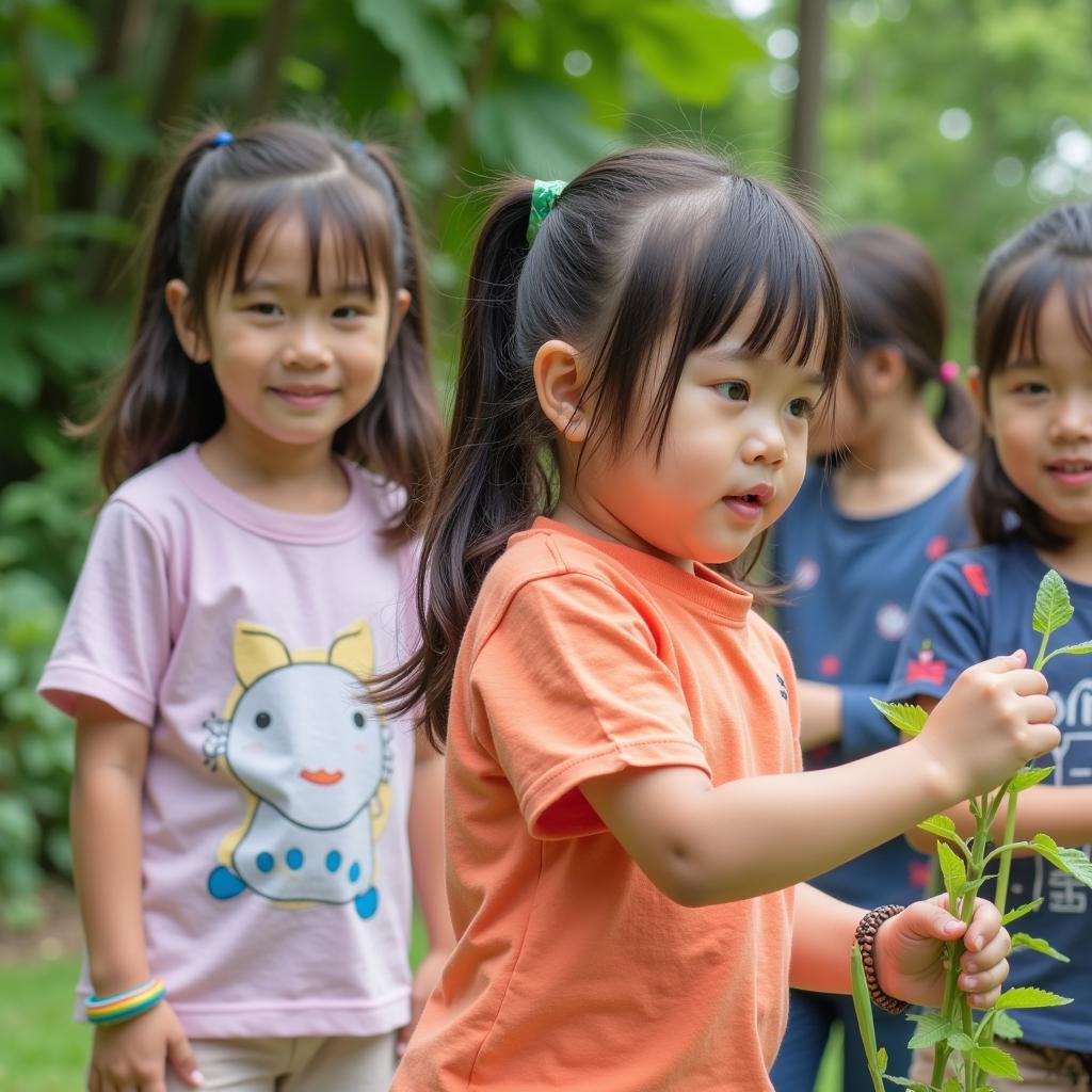 Trẻ em tham gia hoạt động ngoài trời tại trường mầm non tư thục Á Châu