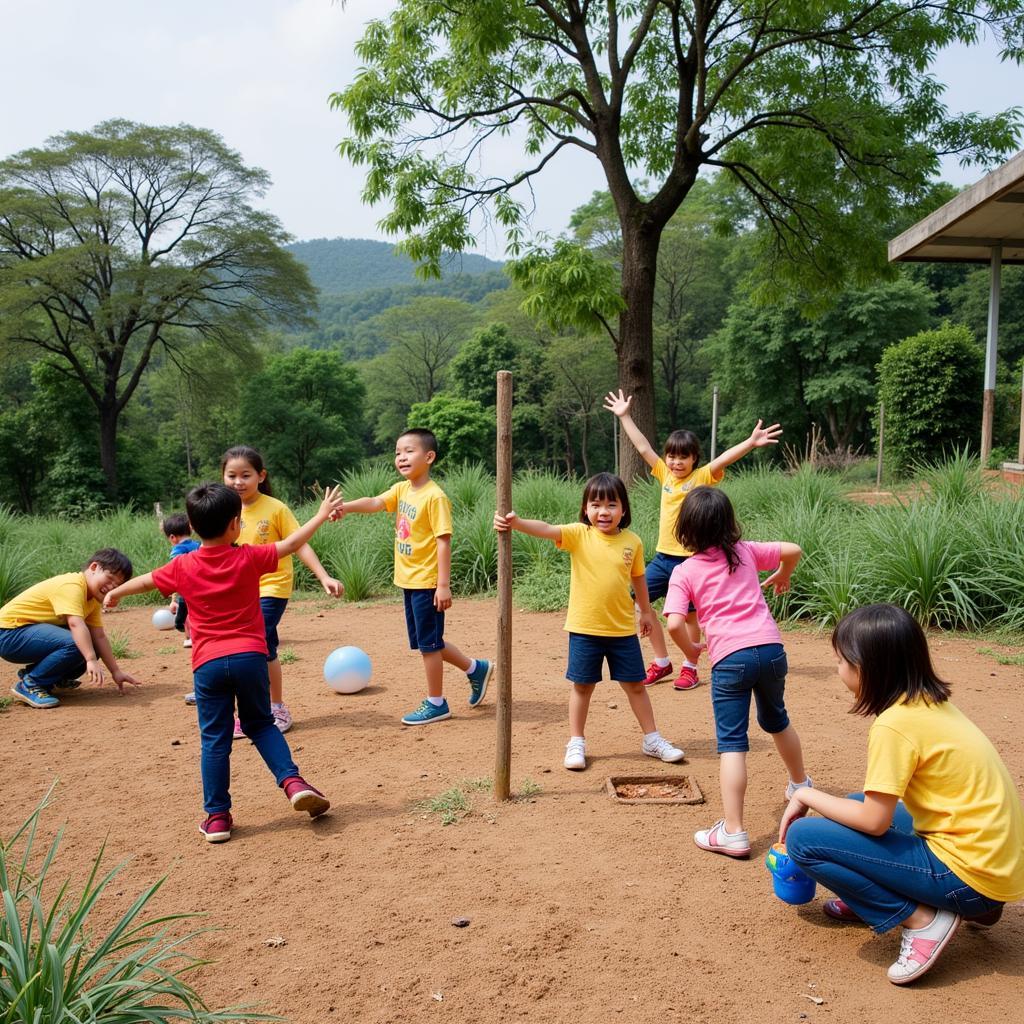 Trẻ em tham gia hoạt động ngoài trời tại Trường Mầm Non Việt Hàn Vinhomes Gardenia