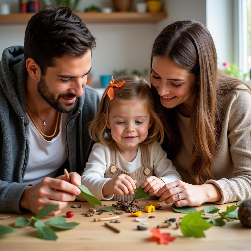 Bé làm đồ chơi tự tạo từ thực vật cùng bố mẹ