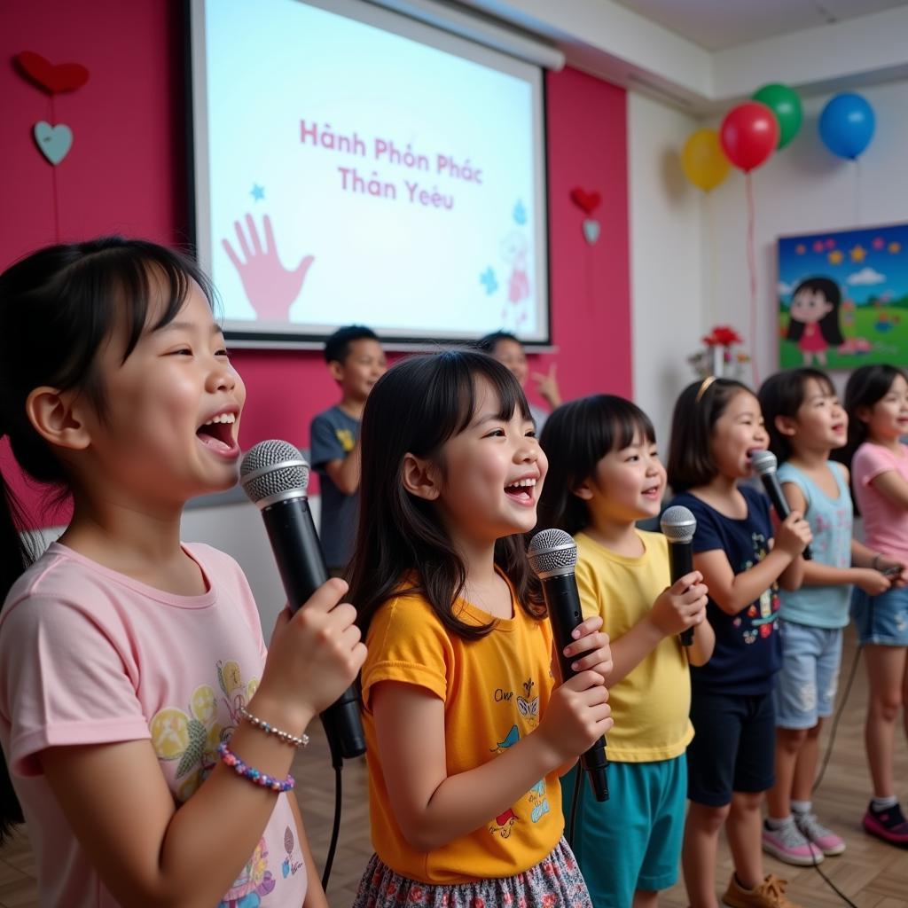 Bé mầm non hát karaoke Hạnh Phúc Thân Yêu