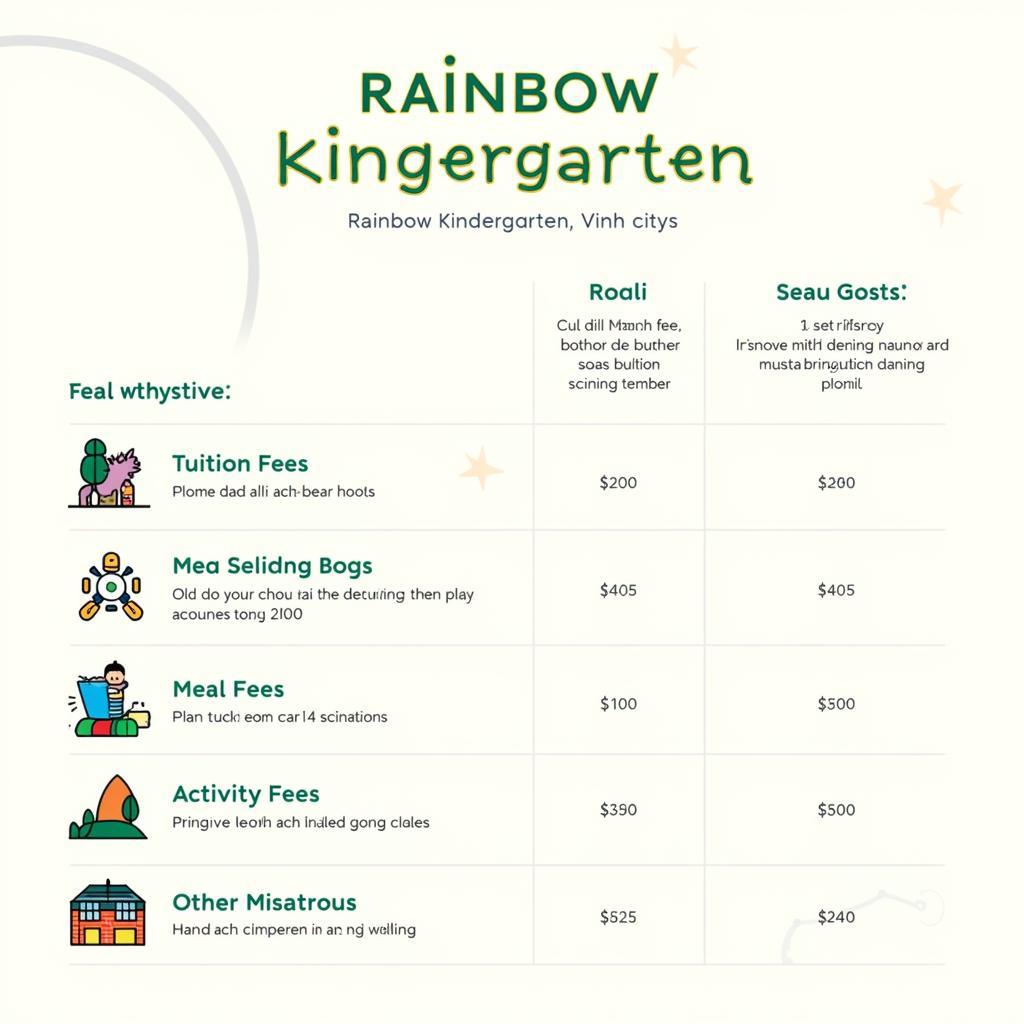 Các khoản phí trường Mầm non Rainbow Vinh