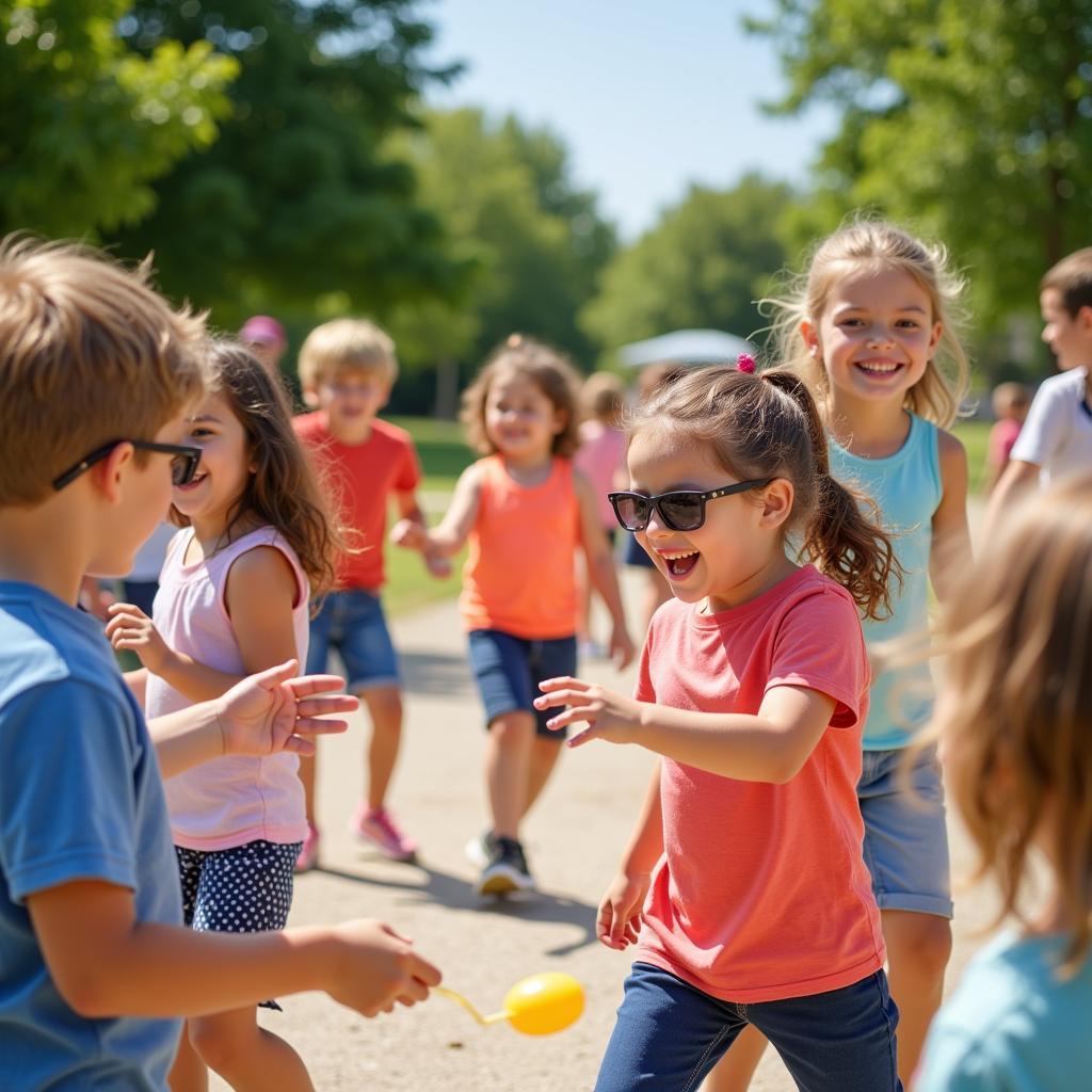 Children playing games during summer at kindergarten