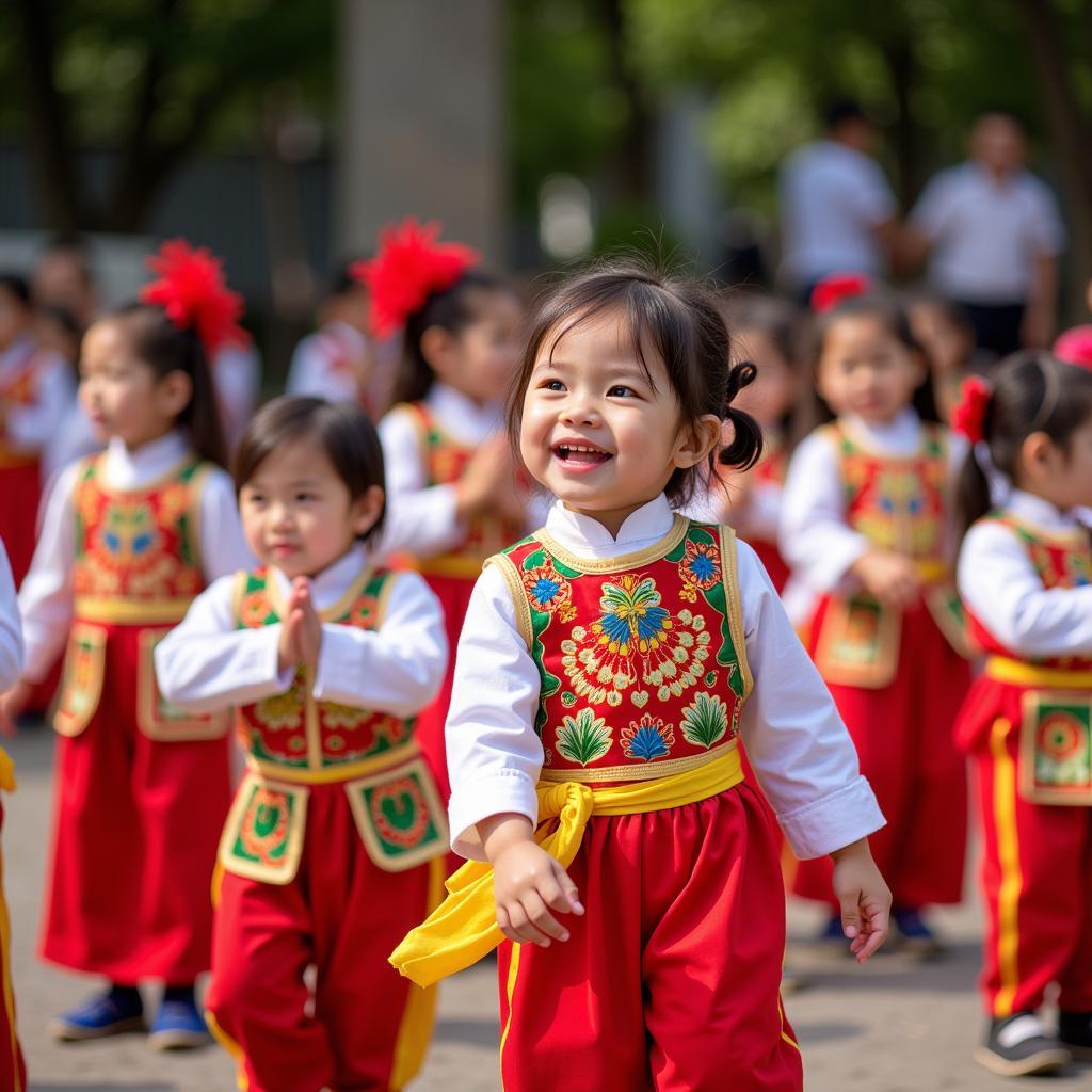 Các bé mầm non biểu diễn nhảy dân vũ