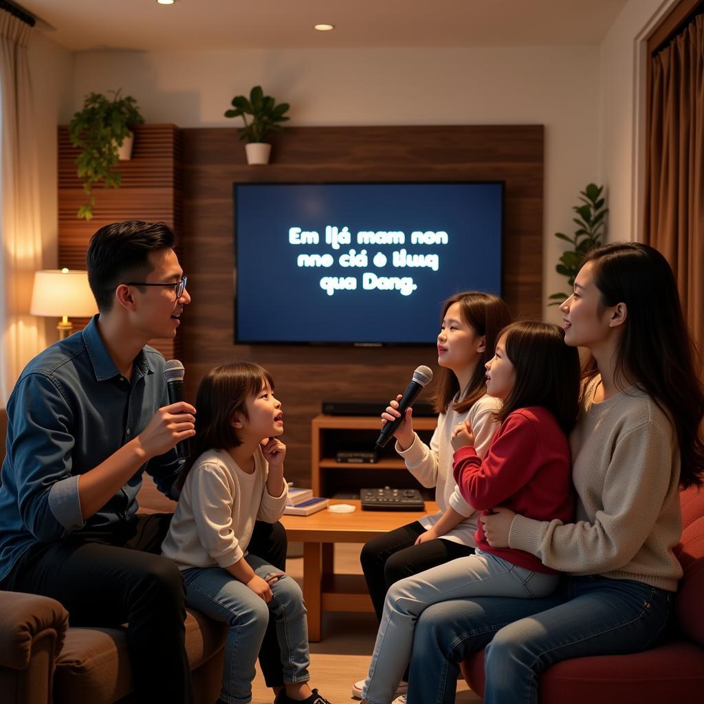 Gia đình hát karaoke bài "Em là mầm non của Đảng"