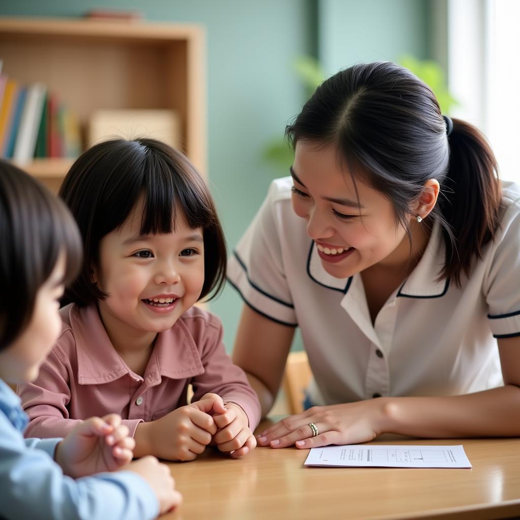 Giáo viên mầm non Tiên Lãng chăm sóc trẻ em