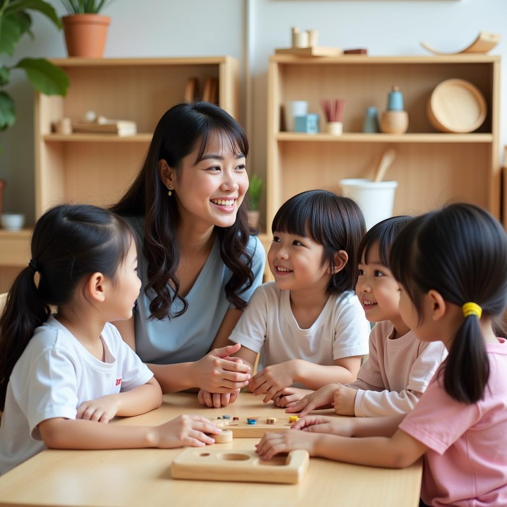 Giáo viên và học sinh tại trường Mầm Non Việt Hàn Montessori