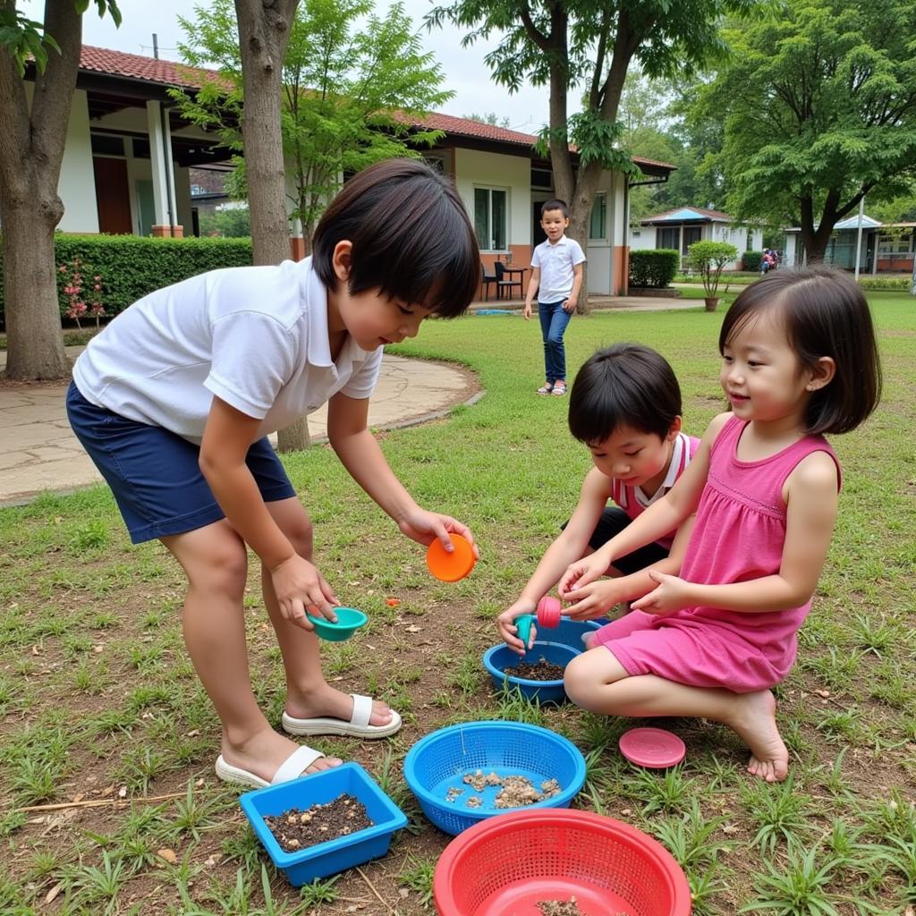 Trẻ em tham gia hoạt động ngoại khóa tại trường mầm non Sasuke Linh Đàm