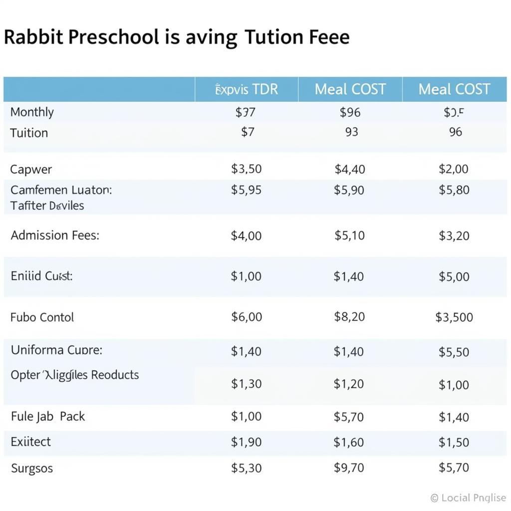 Học phí mầm non Rabbit chi tiết