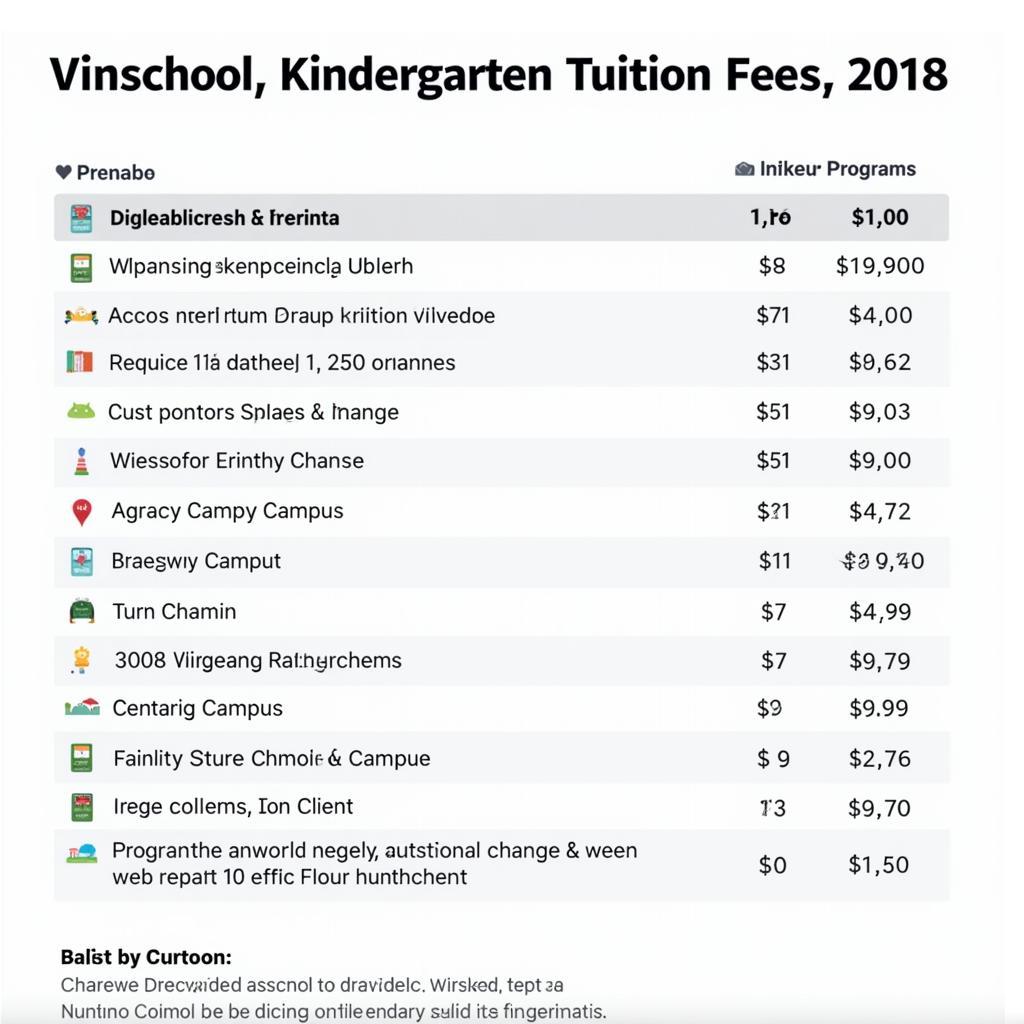 Bảng giá học phí mầm non Vinschool năm 2018