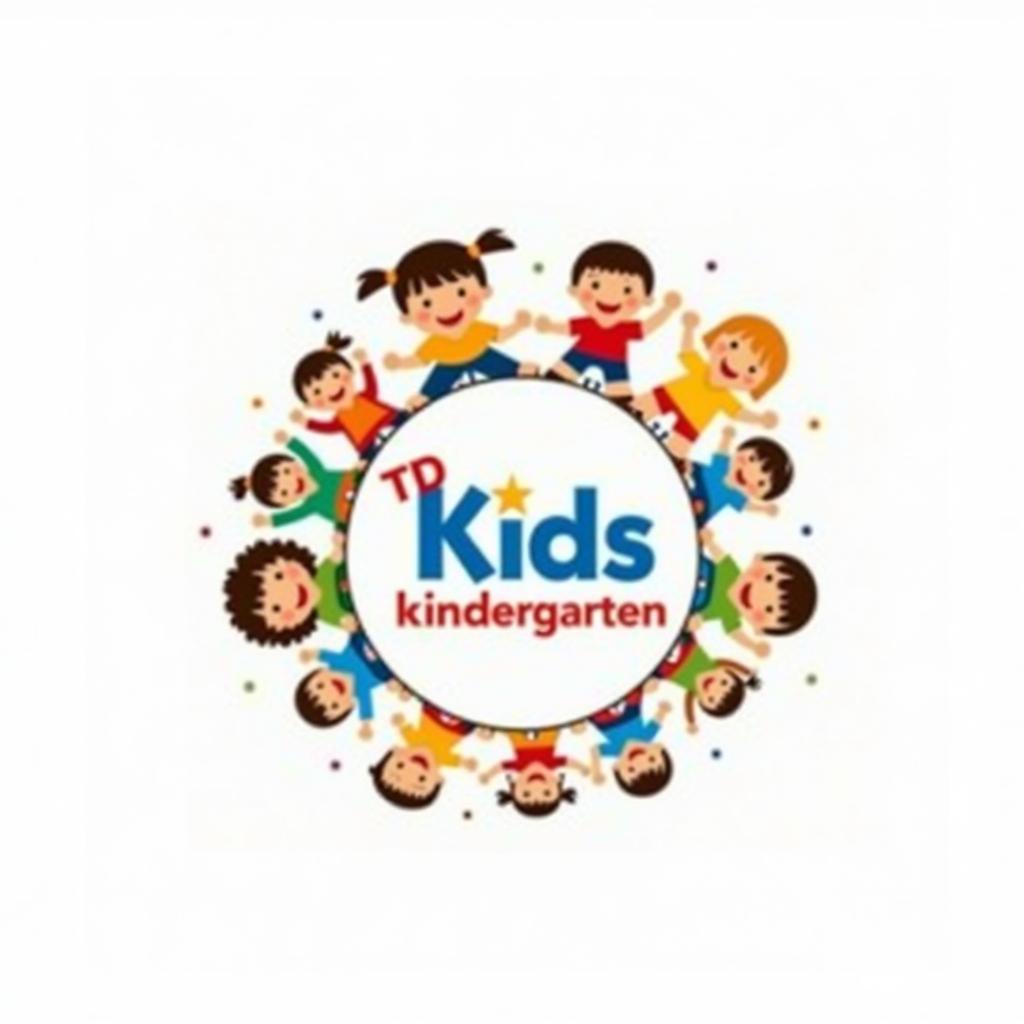 Logo Trường Mầm Non TDKids với màu sắc tươi sáng, hình ảnh trẻ em vui chơi.