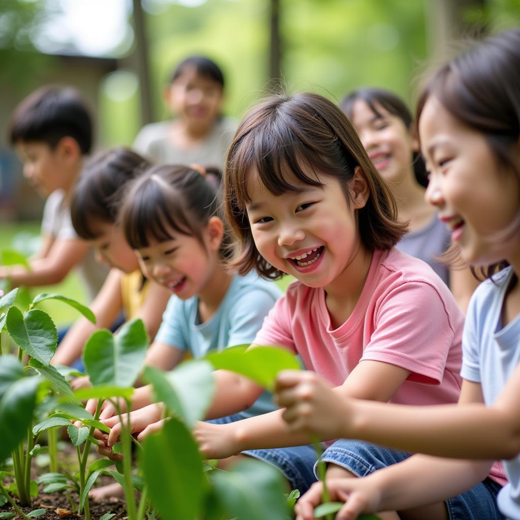 Trẻ em lớp Cherry trường mầm non Fuji tham gia hoạt động ngoài trời