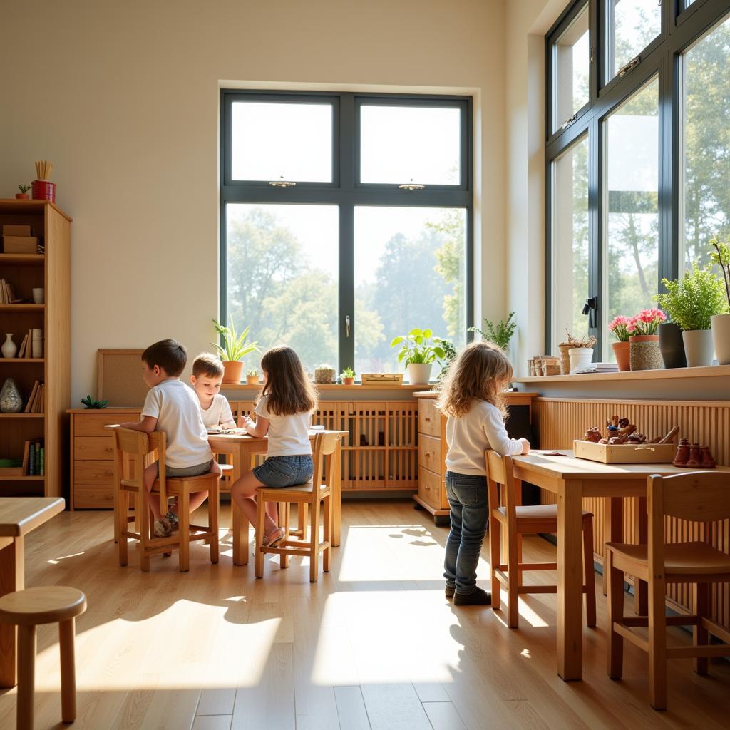 Lớp học Montessori tràn ngập ánh sáng tự nhiên