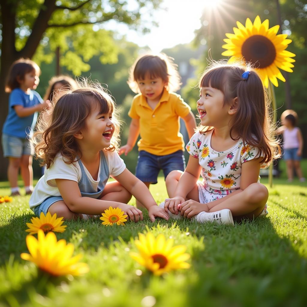 Trẻ em mầm non Sunflower tham gia hoạt động ngoài trời