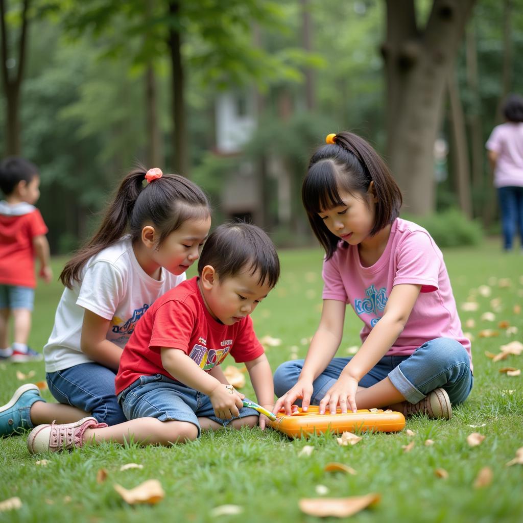 Trẻ em tham gia hoạt động ngoài trời tại trường mầm non vườn ươm trí tuệ Đà Nẵng