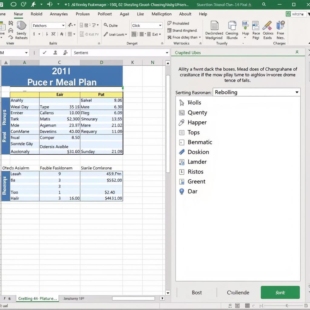 Phân tích và điều chỉnh thực đơn mầm non trên Excel