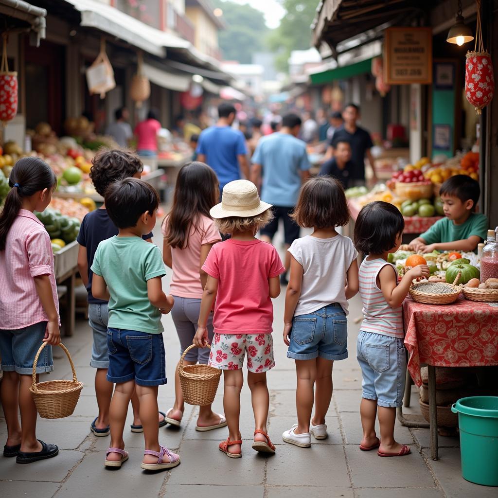 Trẻ mầm non tham quan chợ Đồn