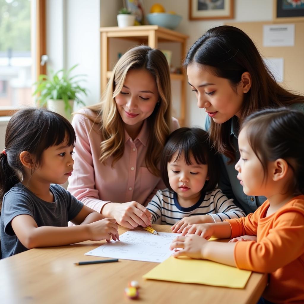 Giáo viên tương tác với học sinh tại trường mầm non Bibi Montessori