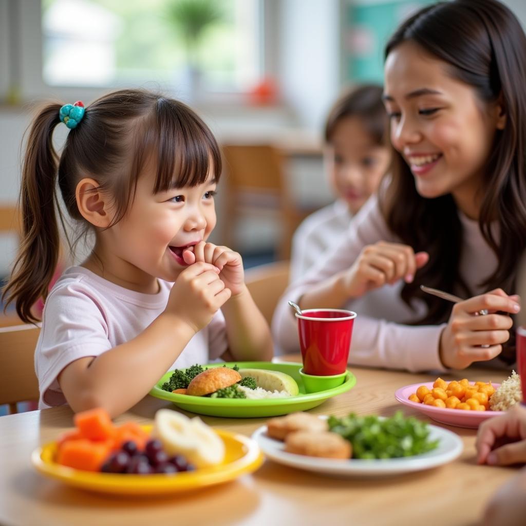 Bé ăn uống lành mạnh tại trường