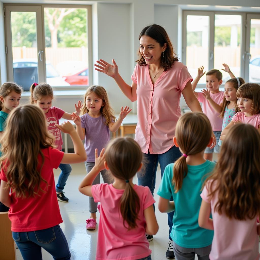 Bé tập nhảy chicken dance cùng cô giáo