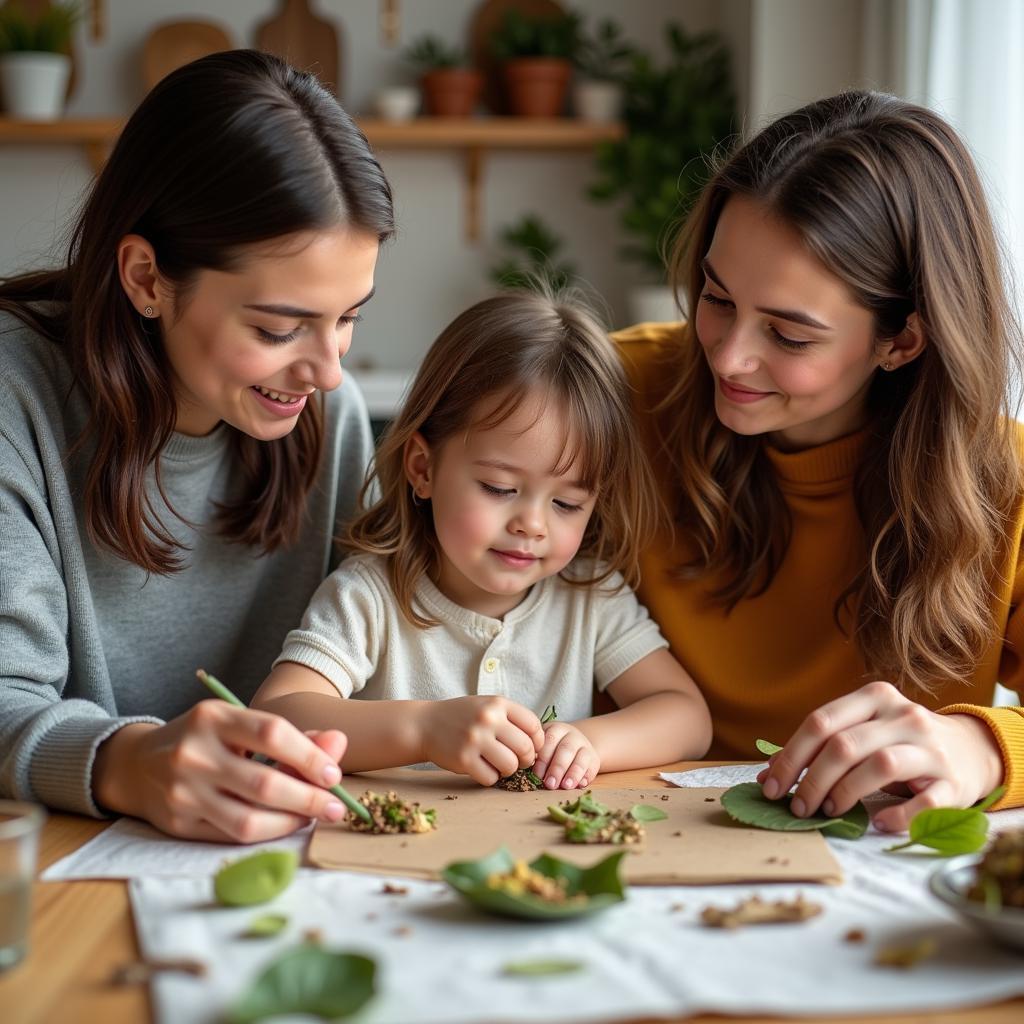 Bố mẹ cùng con đan nong mốt tại nhà